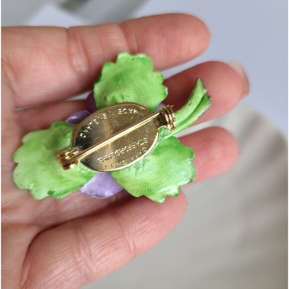 Vintage Signed Collectible Cara China Purple Flower Floral Brooch London - Picture 8 of 8